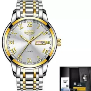 LIGE 9846K White golden silver Stainless steel Watch For Men