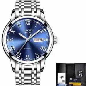 LIGE 9846K Blue silver Stainless steel Watch For Men