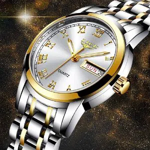 LIGE 10007C White golden silver Stainless steel Watch For Men