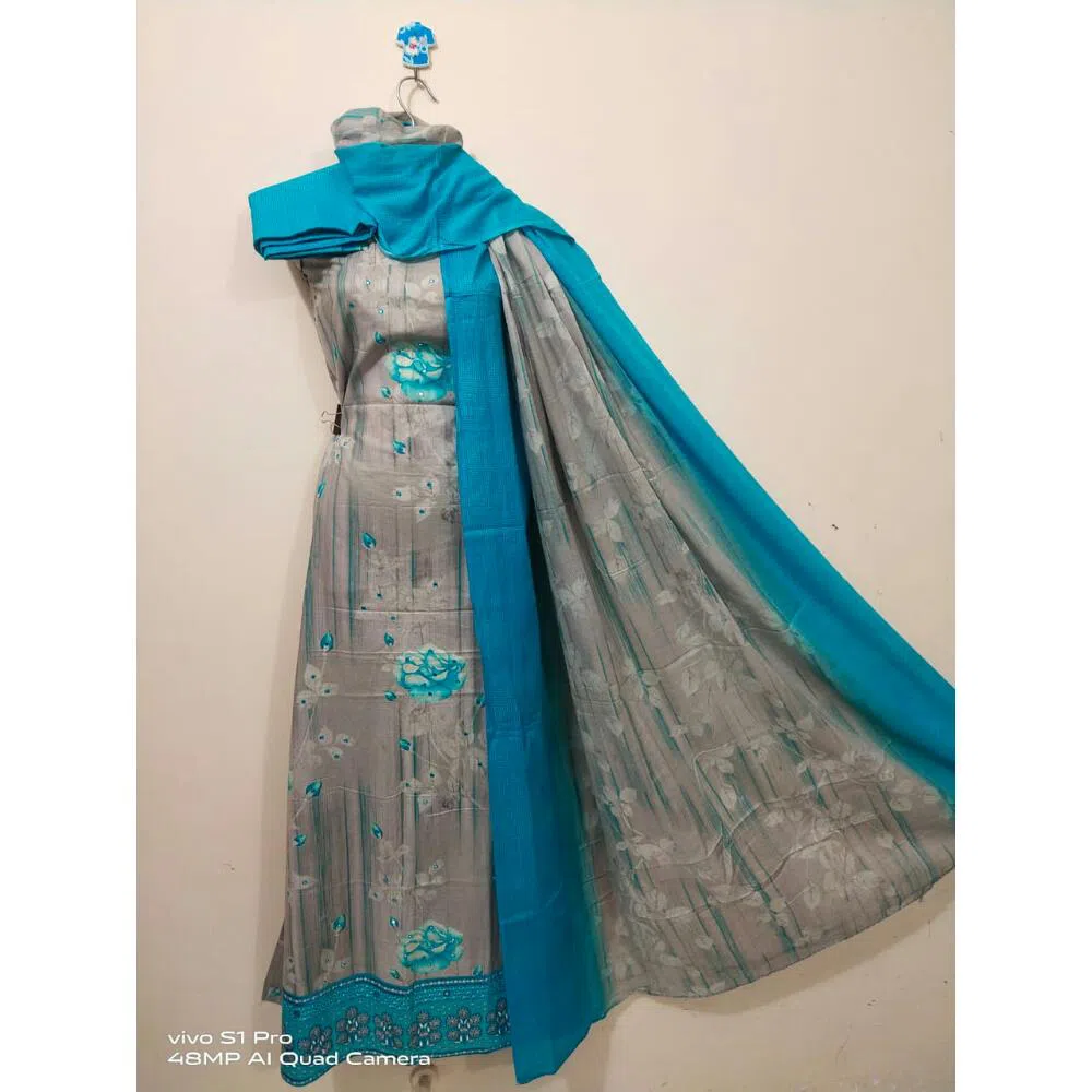 Unstitched Indian Boutiques Salwar kameez - Ash & Sky Blue 