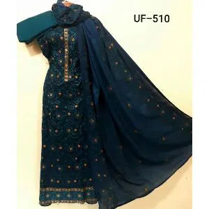 Unstitched Soft Cotton Embroidery Salwar Kameez For Women - Dark Green Color 