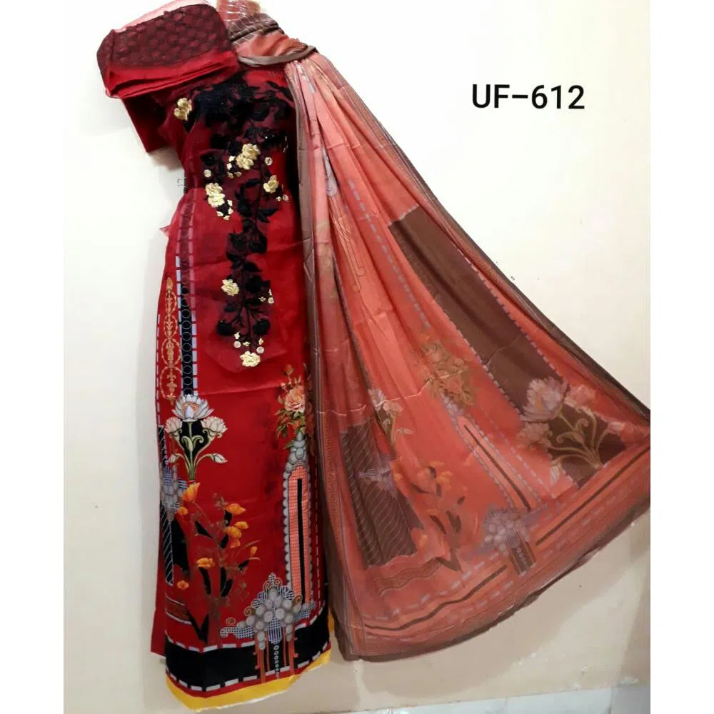 Unstitched Santon Cotton Salwar kameez For Women - Maroon Color 
