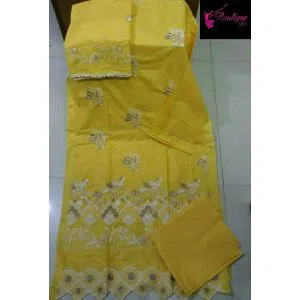 Unstitched Cotton Salwar kameez for women -yellow 