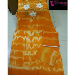 Unstitched Cotton Salwar kameez for women -Orange 