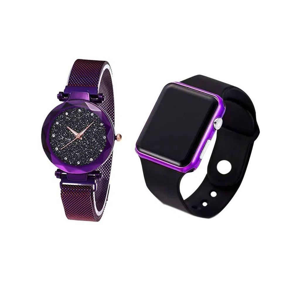 Wrist watch couple combo offer - purple 