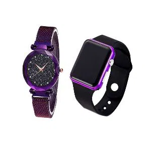 Wrist watch couple combo offer - purple 