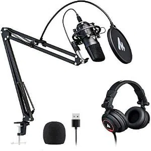 USB Microphone with Studio Headphone Set 192kHz/24 bit MAONO AU-A04H Vocal Condenser Cardioid Podcast Mic Compatible with Mac and Windows, YouTube, Ga
