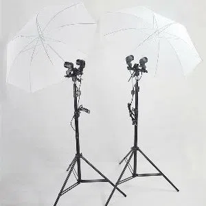 Double Studio Holder KIT Umbrella White 80 cm+Studio Light Stand + Umbrella and Double Bulb Holder KIT (E-27)