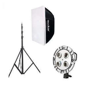 Godox TL-4 4 in 1 Multi-holder Studio E27 Socket Tri-color Lighting Lamp Head with 60x60cm Soft box and Light Stand(Full Package)-Black