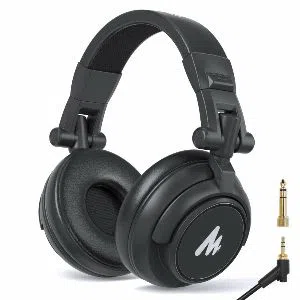 Maono AU-MH601 Professional DJ Studio Monitor Headphones, Over Ear and Detachable Plug & Cable with 50mm Driver for Studio and Microphone Recording