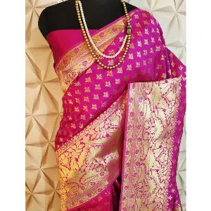Indian Banarasi Silk Saree Jecard With Reach Pallu & Blouse