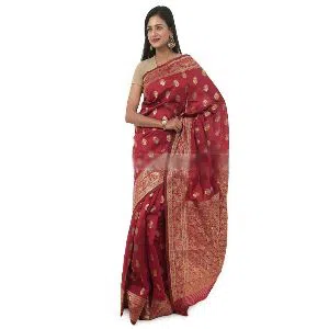 Indian Banarasi Silk Katan Saree Red Color