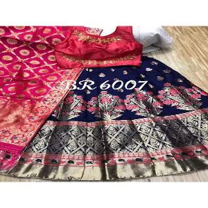 Indian Fashionable Smart Looking Brocade Weaving Silk Semi Stich Lehenga