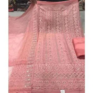 Indian Full Embroidery Pure Georgette Semi Stitch SKD / 3 Piece / Dress 