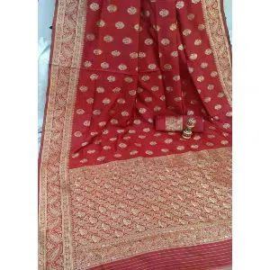 Indian Banarasi Silk Katan Saree (Red)