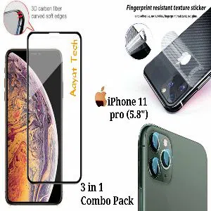iPhone 11 Pro (5.8 )3in 1 Combo Pack ( Screen Glass Protector, Full Coverage Clear Soft Back Protector, Camera Lens Protector Glass)