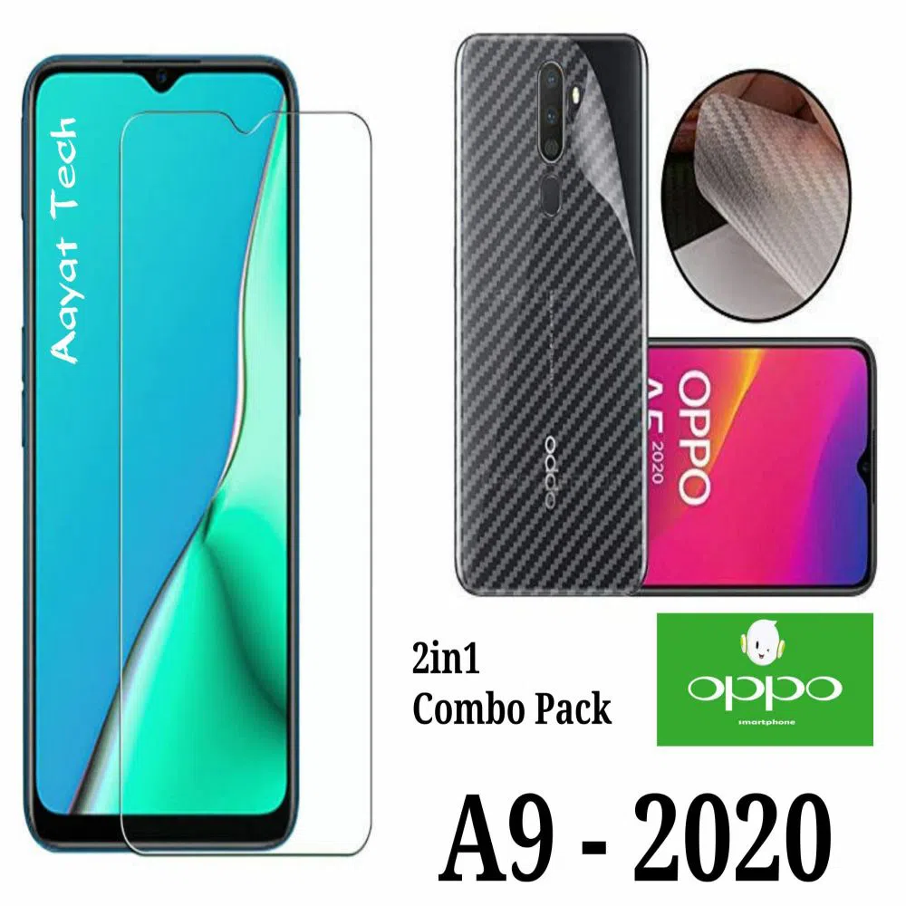 2 in 1 Combo 3D Carbon Fiber Sticker and 2.5D Glass Protector For Oppo A9(2020) - Transparent