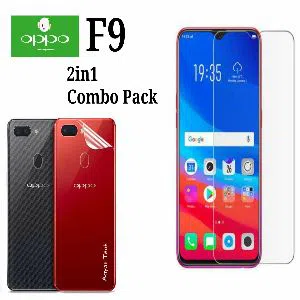 2 in 1 Combo 3D Carbon Fiber Sticker and 2.5D Glass Protector For Oppo F9 - Transparent