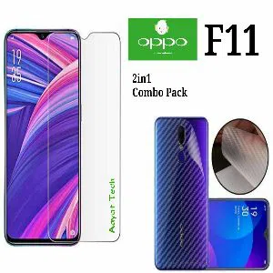 2 in 1 Combo 3D Carbon Fiber Sticker and 2.5D Glass Protector For Oppo F11 - Transparent