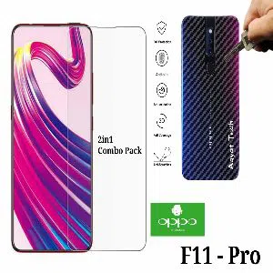 2 in 1 Combo 3D Carbon Fiber Sticker and 2.5D Glass Protector For Oppo F11 Pro - Transparent