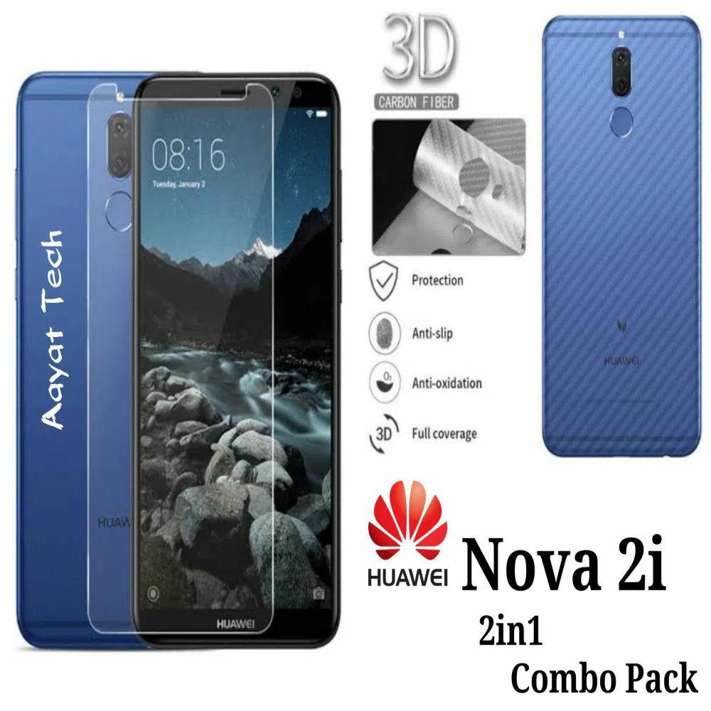 2 in 1 Combo 3D Carbon Fiber Sticker and 2.5D Glass Protector For Huawei Nova 2i