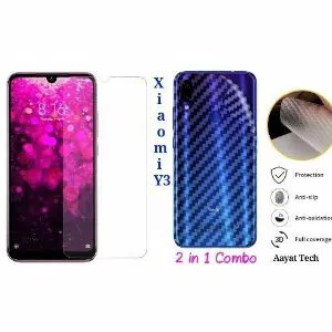 2 in 1 Combo 3D Carbon Fiber Sticker and 2.5D Glass Protector For Xiaomi Redmi Y3