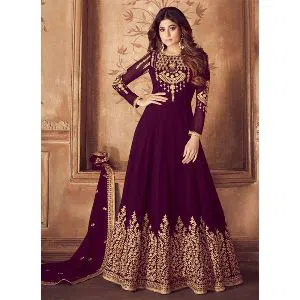 Dark Purple Color  Weightless Georgette Party Wear Heavy Embroidered Designer Anarkali Suits For Women