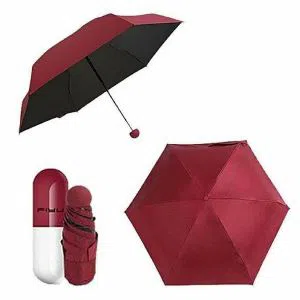 Windproof Pocket Capsule Umbrella - Deep Maroon