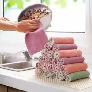 4 Pcs Combo Double-faced Fiber Absorb Water Dish Towel Grease Proof Cleaning Cloth Kitchen Helper
