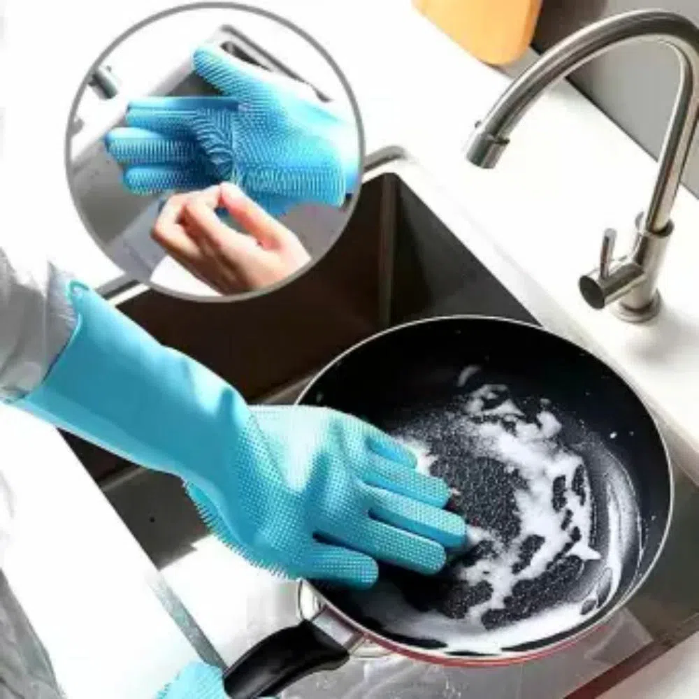 Silicone Dish Washing Kitchen Hand Gloves 1 Pair 