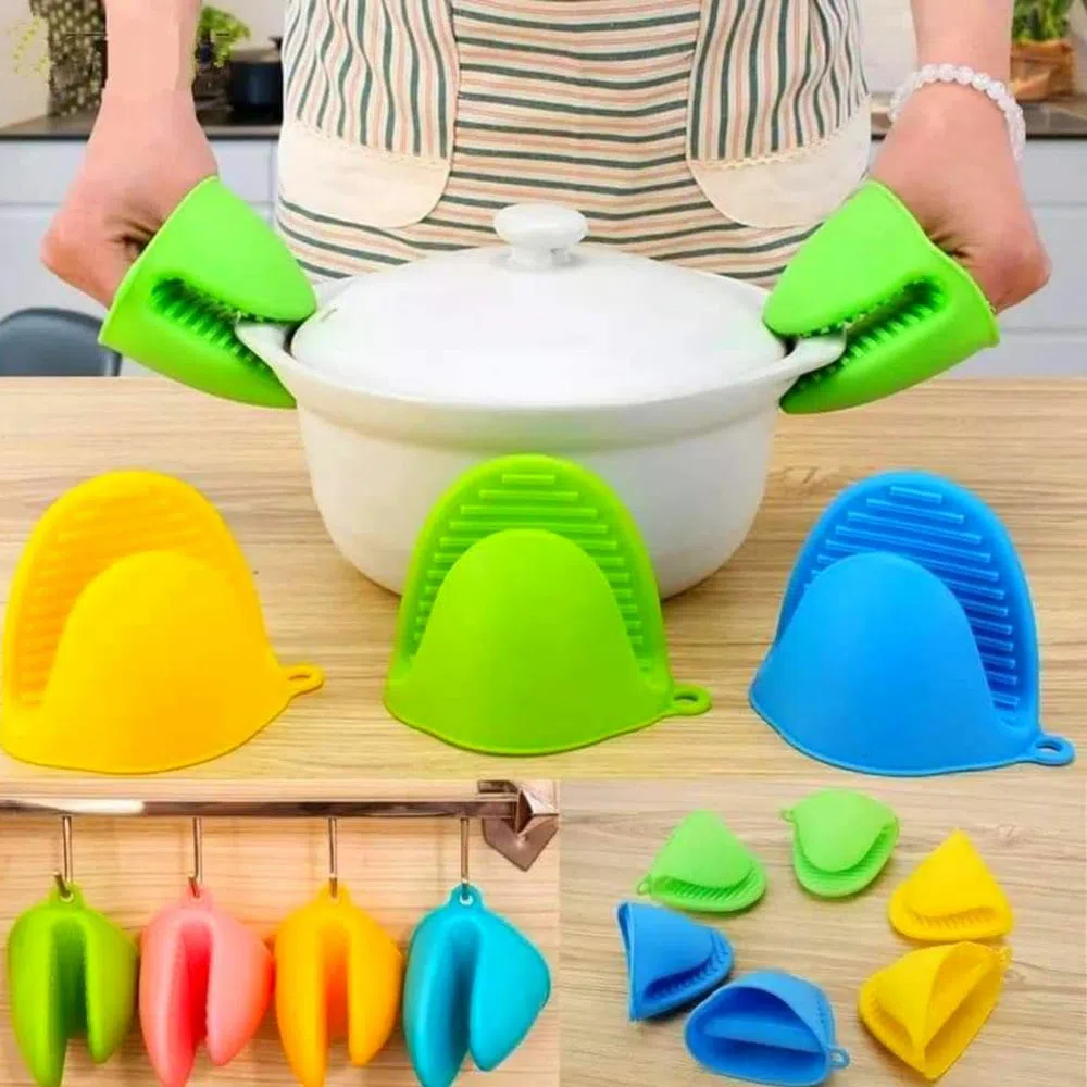 1Pair Grip Oven Pot Holder Baking BBQ Cook Tools Mini Kitchen Non-slip Heat Resistant Oven Mitts Silicone Glove