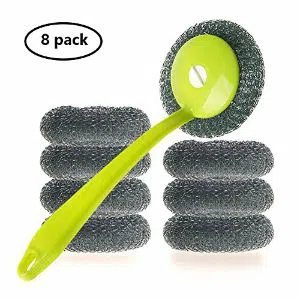 Scourer SS Scrub Pad with Plastic Handle Cleaning Brush 8pcs
