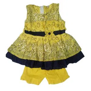 Baby girl 2 pcs frock - Yellow & Black