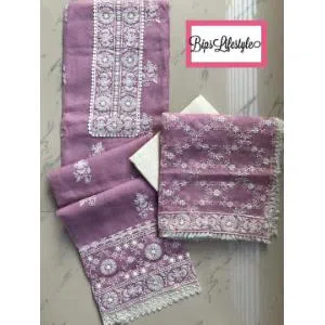 Unstitched Indian Floral Silk Kota Fatima 3pcs (Purple)