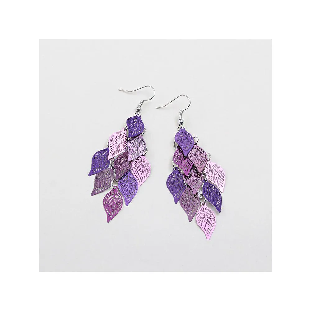 Vintage Leaves Drop Earrings for Women (Purple)
