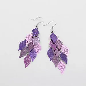 Vintage Leaves Drop Earrings for Women (Purple)
