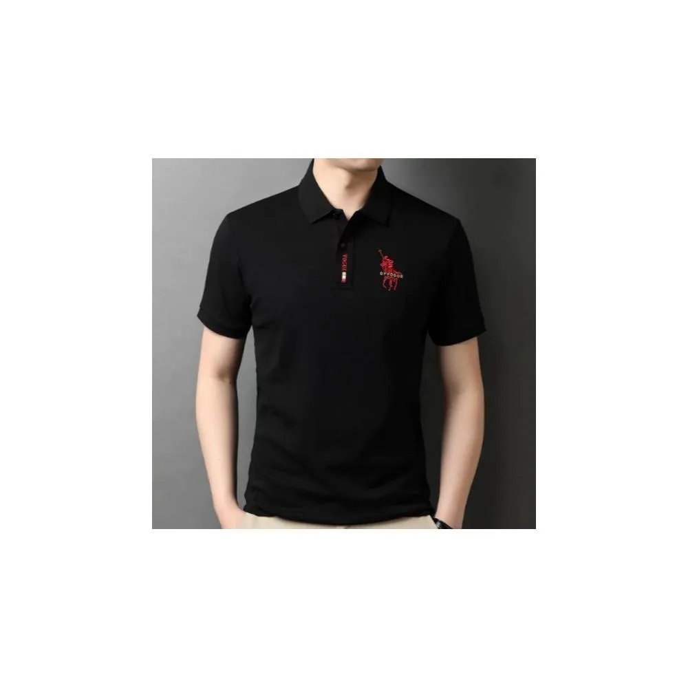 Black Cotton polo shirt for men