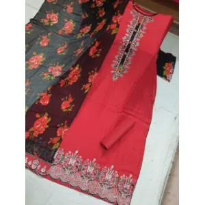 Unstitched Half Silk Cotton Salwar Kameez with Jori Embroidery Work