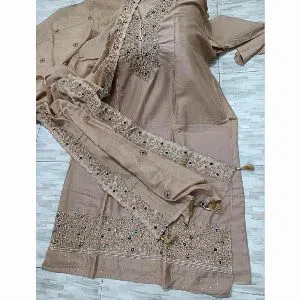 Cotton Embroidery Work Three piece for Women-Ash