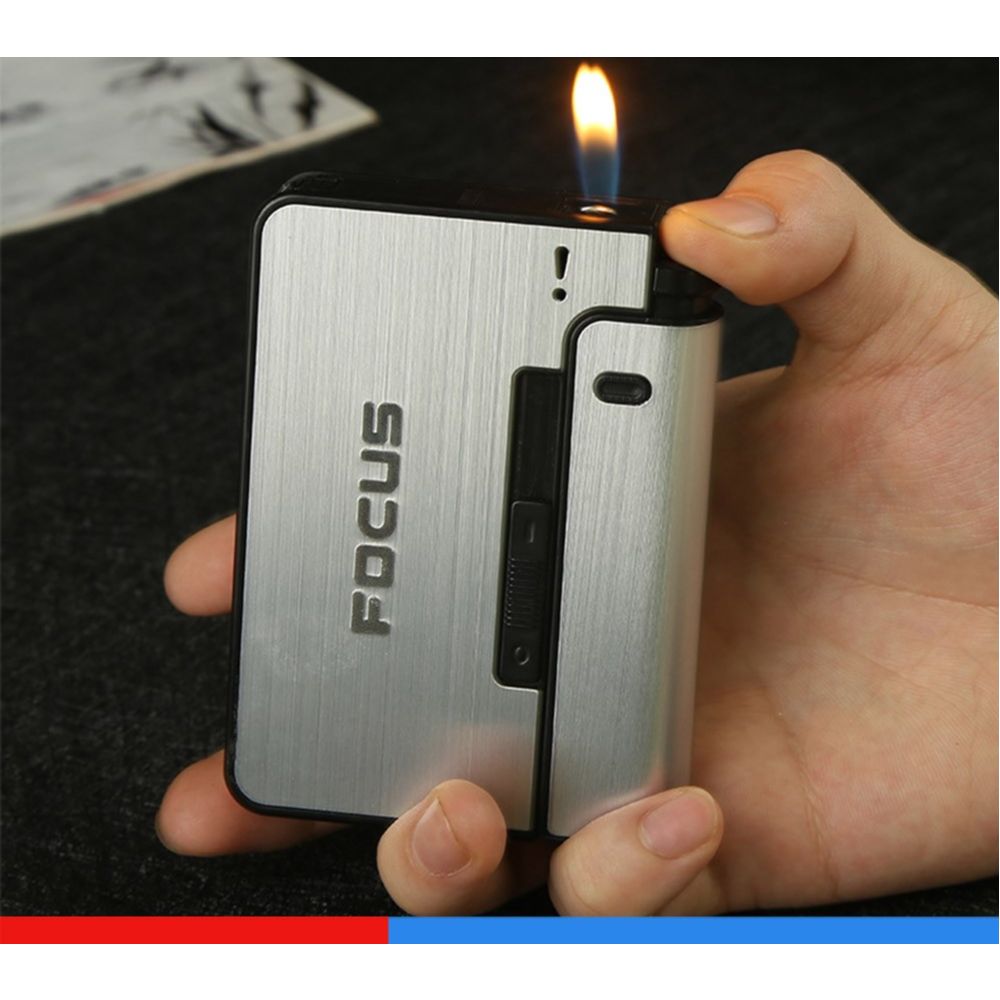 FOCUS Portable Metal Cigarette Holder Case Lighter