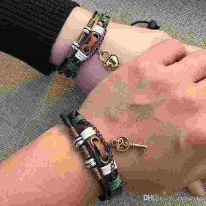 Couple Leather Bracelets for Lovers Key Lock Charm Bracelets-jw5016