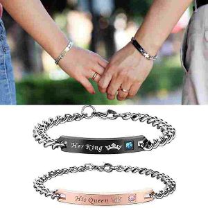 His Queen Her King Stainless Steel Matching Couple Bracelets (2pcs)-jw5020