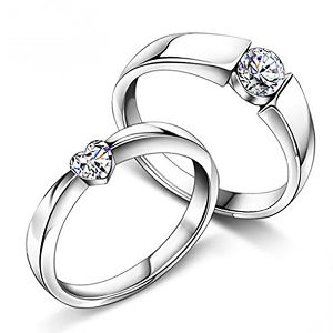 Magic Stones Silver Platinum and Rhodium Plated Elegant Love Couple Ring for Men and Women - Set of 2 -jw5004