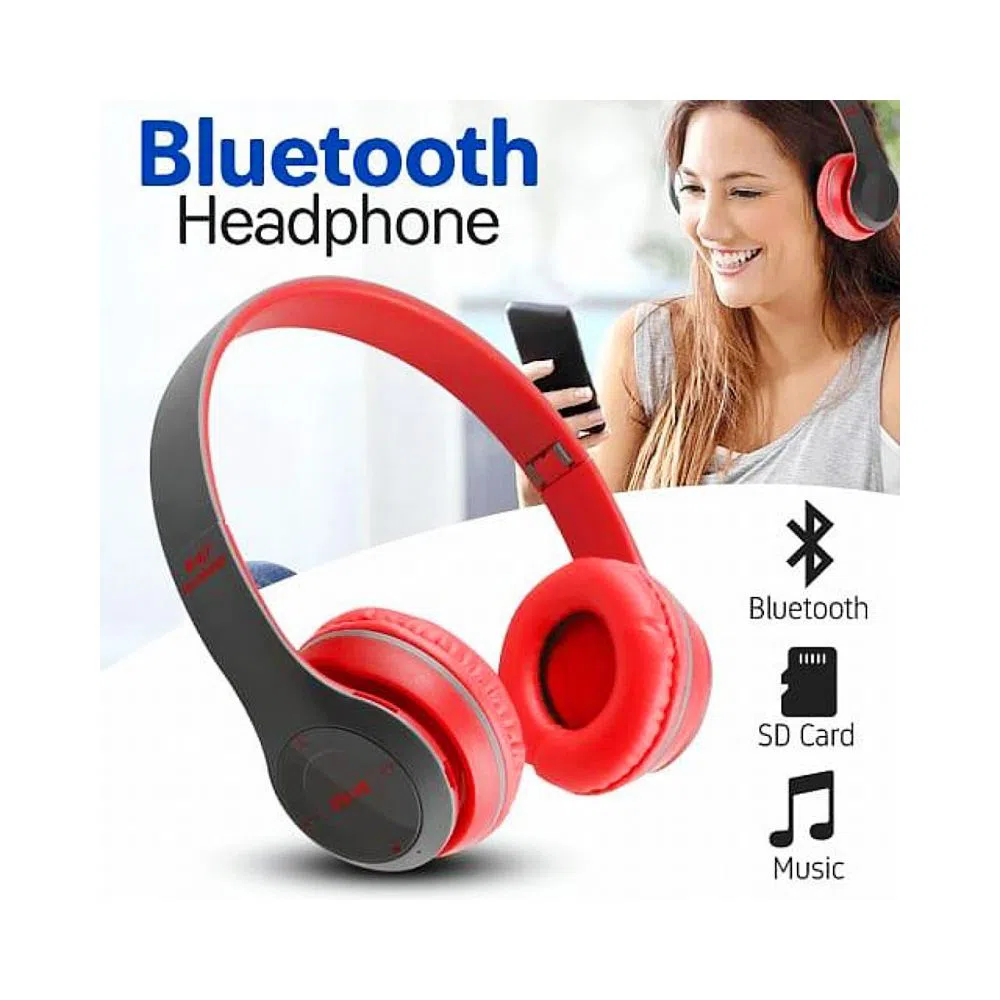 P47 - Wireless Bluetooth Headphone With SD Card Slot - Red