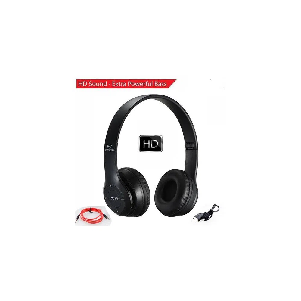 P47 - Wireless Bluetooth Headphone With SD Card Slot - Black