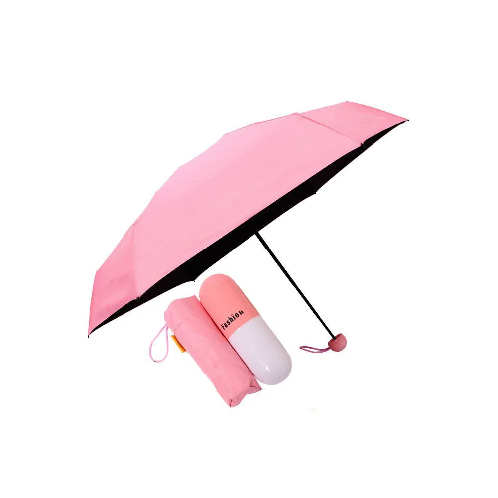 7" Mini Folding Umbrella With Cute Capsule Case -Multi Color