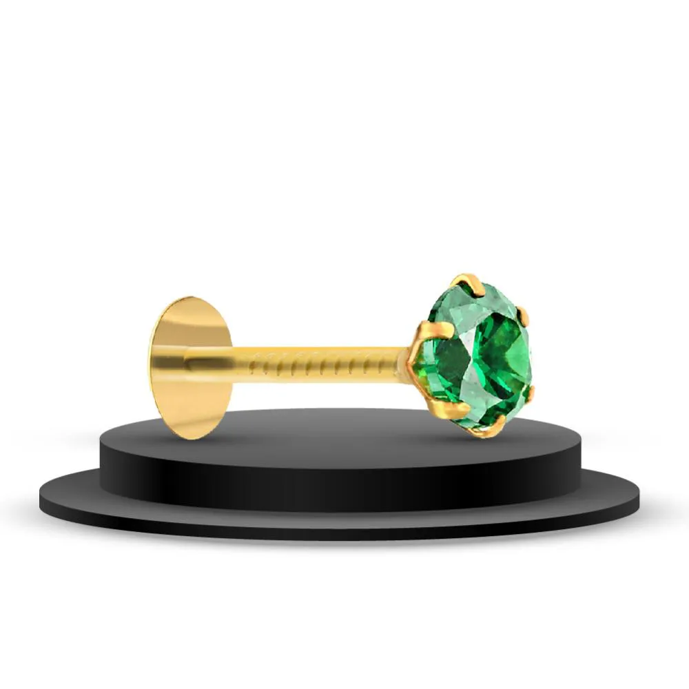 24k Gold Plated Green Stone Pin