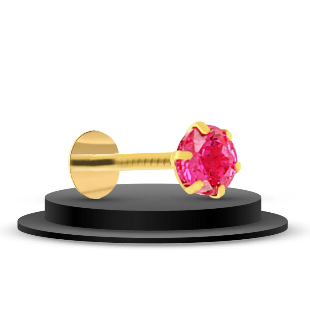 24k Gold Plated pink Stone Pin