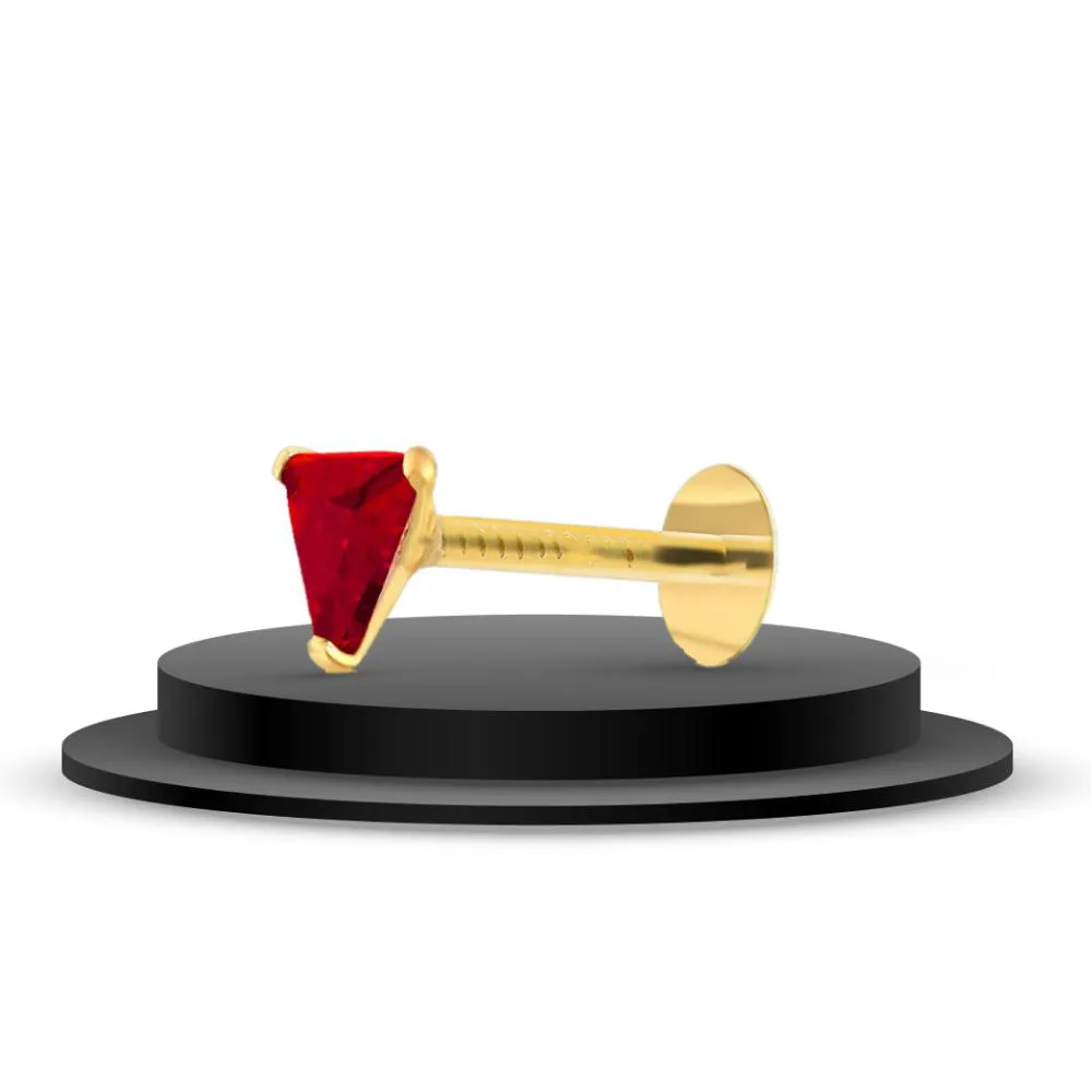 Triangle zirconia red stone  gold Plated nose pin