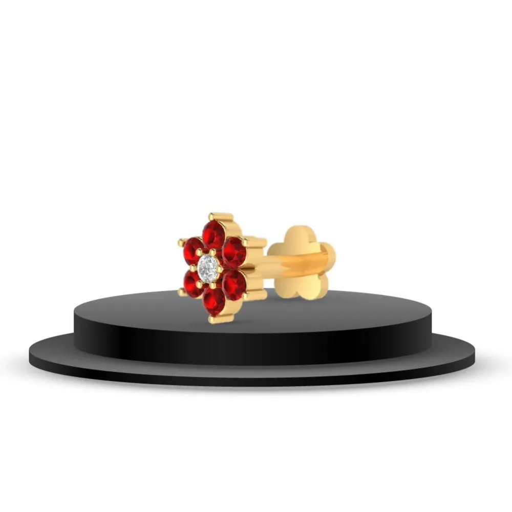 24k Gold Plated Red Flower Nose Stud